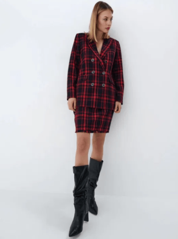 Твидовый костюм клетка пиджак, юбка жакет mohito