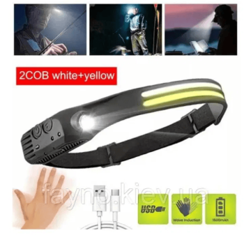 Налобный акумуляторный индукционный фонарик G28 с датчиком движения