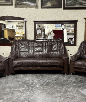 Комплект диван крісло шкіряний коричневий