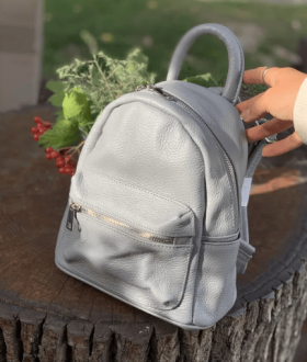 Рюкзак кожаный женский серый