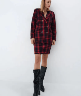 Твидовый костюм клетка пиджак, юбка жакет mohito