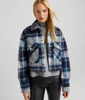 Bershka теплая рубашка жакет в клетку 20% шерсть