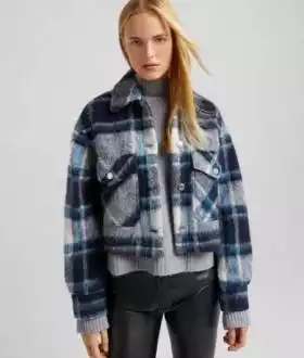 Bershka теплая рубашка жакет в клетку 20% шерсть