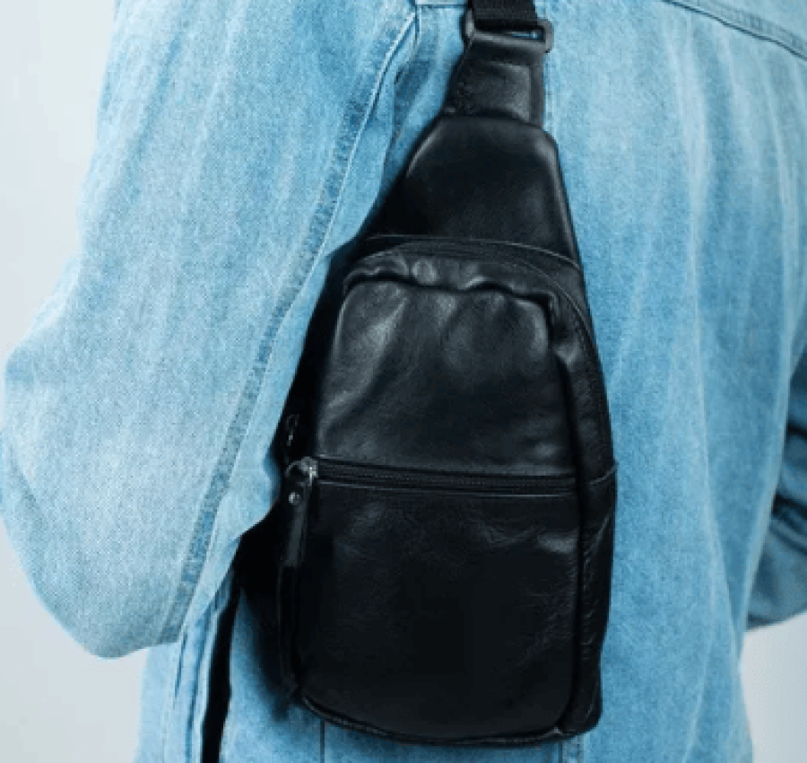 Сумка мужская кожаная слинг через плечо  нагрудная 014 ТОП продаж!