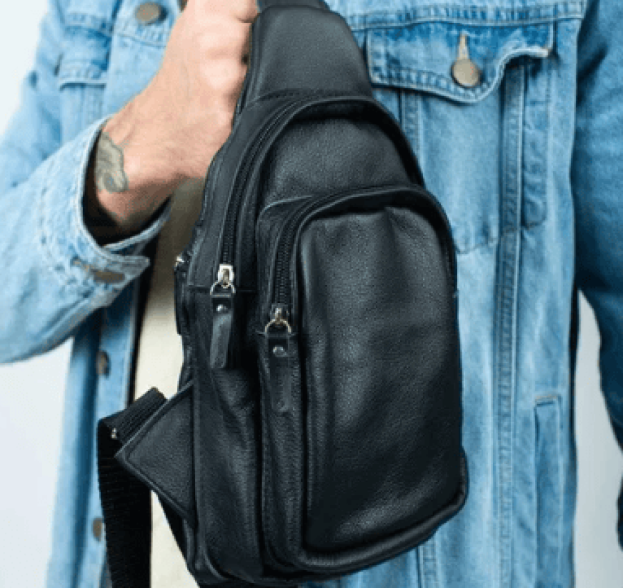 Сумка мужская кожаная слинг через плечо  нагрудная 015 Лучшая цена! 6