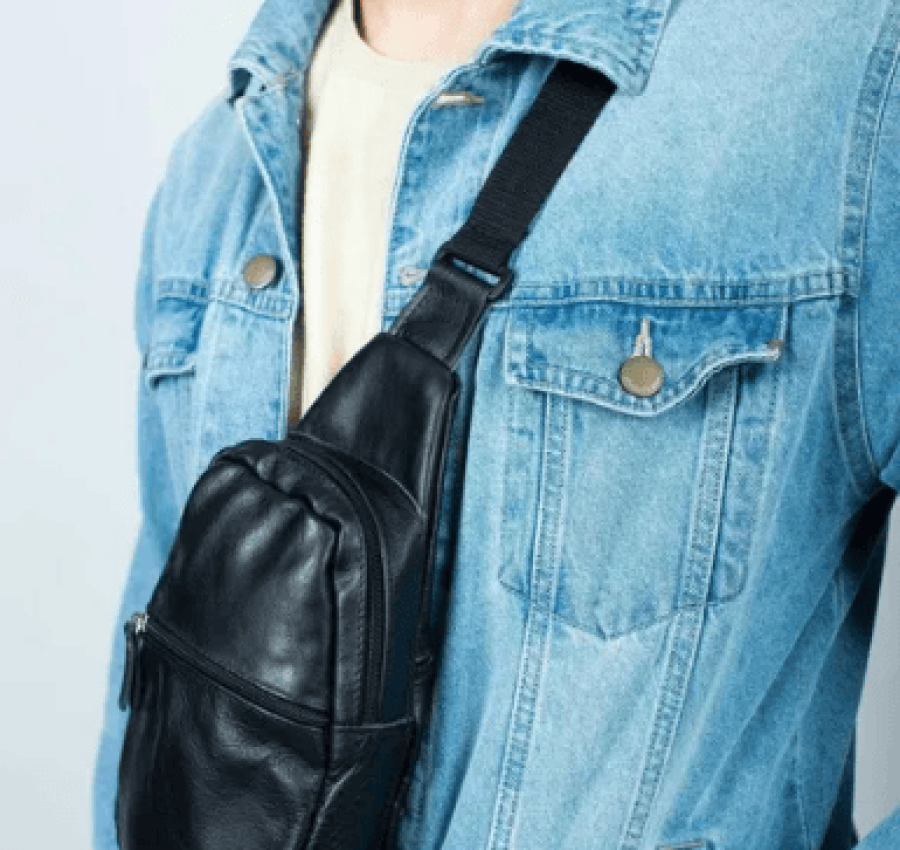 Сумка мужская кожаная слинг через плечо  нагрудная 014 Лучшая цена!