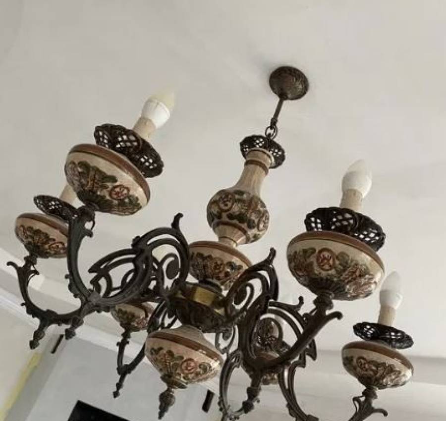 Світильник ,люстра .Бронза-кераміка ( Італія)