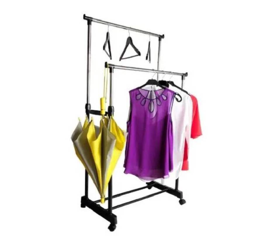 Стойка для одежды телескопическая Double Pole, с ПОЛКОЙ для обуви 2