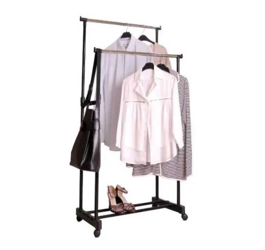 Стойка для одежды телескопическая Double Pole, с ПОЛКОЙ для обуви 3