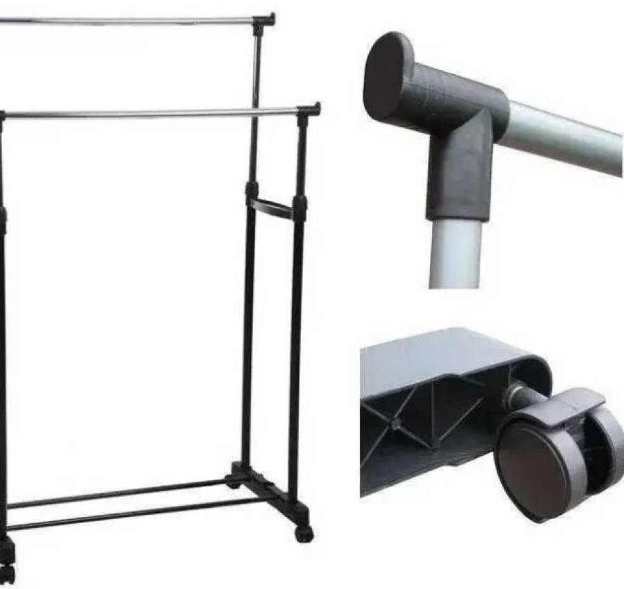 Стойка для одежды телескопическая Double Pole, с ПОЛКОЙ для обуви 5